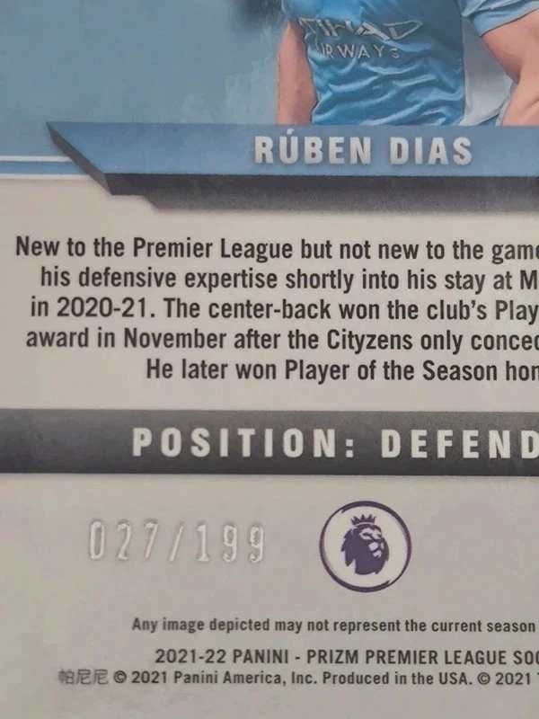 Breakaway Blue Prizm Ruben Dias 027/199 Panini Premier League 2021-22 Man City – photo 3